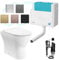 Rimless Back to Wall Dual Flush Toilet & Side Entry Concealed Cistern Set with Square Flush Plate - Ceramic Insulated Rimless Technology Quiet Flush (Chrome)