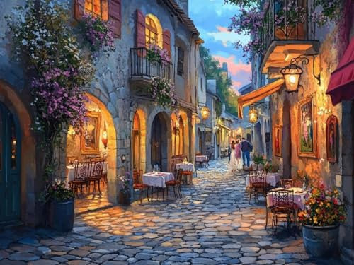 fleur Peinture Numeros Adulte, petite ville Peinture par Numero Adulte Loisirs Créatifs, Kit de Peinture à l'huile sur Toile Bricolage pour Enfant Avec 3 Pinceau et Pigment, 100X130CM (avec Cadre)