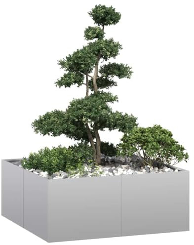 Rantry Blumenkasten 100 x 100 x 40 cm aus verzinktem Stahl, Blumenkasten für den Außenbereich, Blumenkasten für den Garten, Balkonkasten