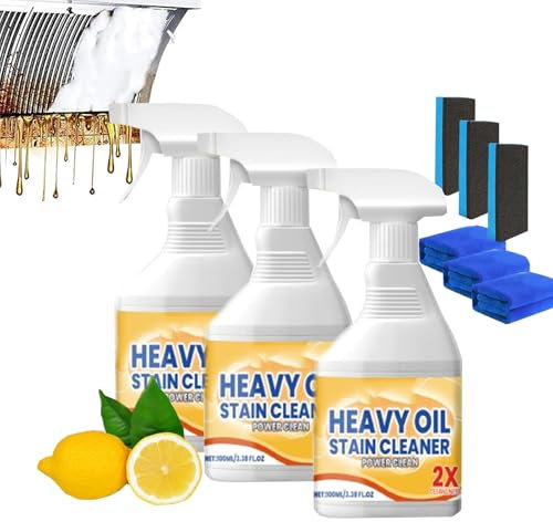Spray limpiador desengrasante resistente, limpiador de aceite pesado de cocina, agente de limpieza de aceite pesado multiusos para encimeras y hornos (3 juegos)