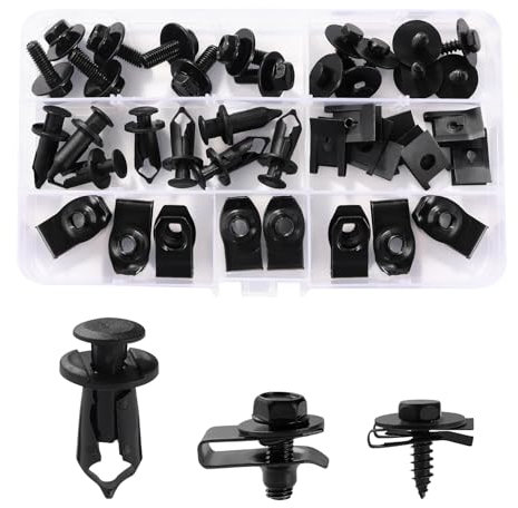 VooGenzek 40 Pièces Kit de Clip à Vis et Écrou, Vis de Carrosserie pour Ailes de Voitures, Garde-Boue Boulons de Agrafes Carrosserie, pour Pare-Chocs et Garniture de Porte, Noir