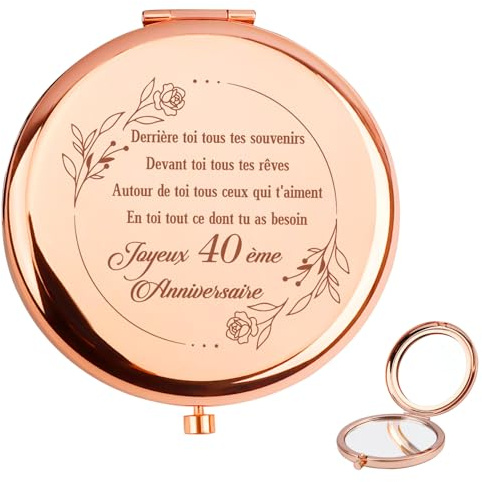 QWZify Cadeau Femme 40 Ans Femme, Miroir de Poche Cadeau Anniversaire Shell Compact Mirror Pratique Couleur Or Rose Original Miroir Compact Double Réflexion Mirror de Maquillage, Déesse