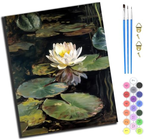 XIAOYOUQIAN Seerosen Im See,Art Malen Nach Zahlen Erwachsene,Diy Handgemalt Ölgemälde Leinwand Set Für Home Haus Deko,(40X50Cm),Ohne Rahmen