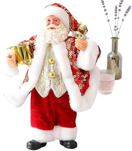 Generisch Weihnachtsmann Figuren,18 cm Weihnachts Tischdekoration | Santa Claus Figur Mit Musikinstrumenten | für Wand Fenster Tisch Indoor Garten Desktop Festtag