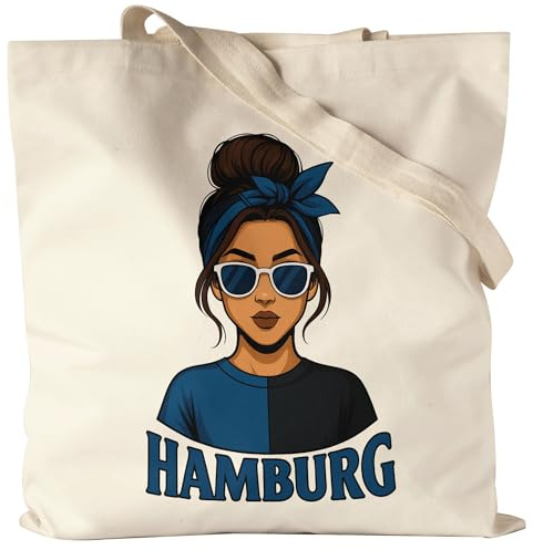 Hey!Print Hamburg Tragetasche Jutebeutel Fan Geschenk Frauen Blau Schwarz