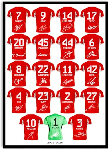 Fußballposter 2025-2026 signiertes Teamposter A4-Druck Wandbild Geschenk für Bayern Fans und Anhänger