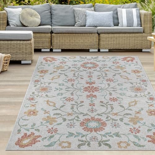 Teppich-Traum Outdoor Teppich Blumenmuster Mehrfarbig 160x230 cm | Pflegeleicht, wetterfest, UV-beständig, formstabil und robust, für Balkon, Terrasse, Garten, Lounge, Essbereich und Flur