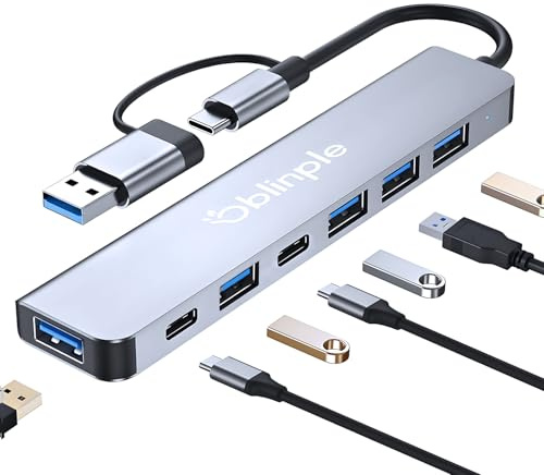 Oblinple Hub USB C 3.0 7 en 2 Multipuerto USB C Adaptador con 1USB 3.0/4* USB 2.0 Puertos Multi Ladron Tipo C Extensor para PC MacBook Air Pro Galaxy iPad(7 in 2)