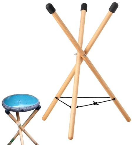 Support de Tambour à Langue en Acier, Support de Caisse Claire Antidérapant, Structure Trépied Réglable en Bois pour Instrument de Percussion de 12 à 22 Pouces