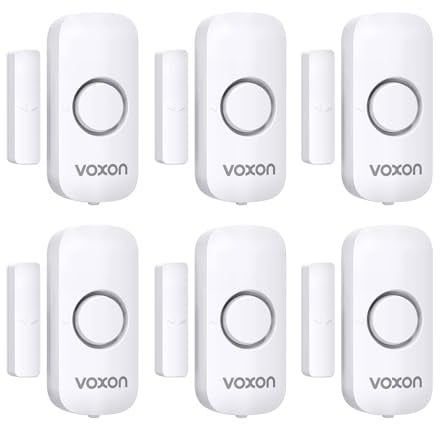 VOXON Alarma para Puertas y Ventanas, Fácil de Instalar, Alarma Antirrobo Magnética para Puertas y Ventanas con 100 dB de Volumen para la Seguridad de los Niños en Casa y Tiendas (6 Unidades)