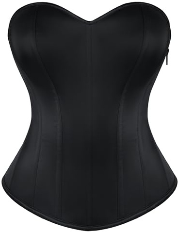 SCARLET DARKNESS Corset Renaissance pour femme avec col en cœur | Tissu satiné lisse, corset sans bretelles, design de taille galbant, style rétro et décontracté