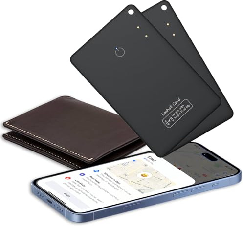 Wallet Tracker Card Ultra Fin Lot de 2, Rechargeable Air Traceur Tag Carte Compatible avec Apple Localiser (iOS Uniquement), Étanche IP68, Localisateur D’Objets pour Portefeuille/Bagages/Sac/Clés