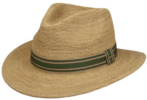 Stetson Benardsen Travellerhut Strohhut UV-Schutz 40 Ripsband Mehrfarbig Damen Herren Frühling Sommer Natur L (58-59 cm)