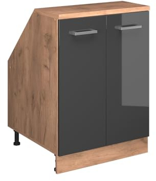 Vicco Dachschrägenschrank Rion, Anthrazit Hochglanz/Goldkraft Eiche, B60 x T60 cm mit 2 Türen, platzsparend für Dachschrägen