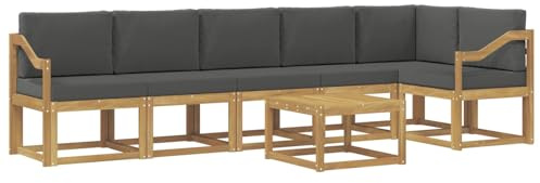 vidaXL Outdoor-Sofagarnitur 7 pcs Weiß und Anthrazit Polyester, Modernes Garten-Sofa Set, wetterfestes Möbel, Sektional für die Terrasse, Akazienholz, Entspannung im Freien