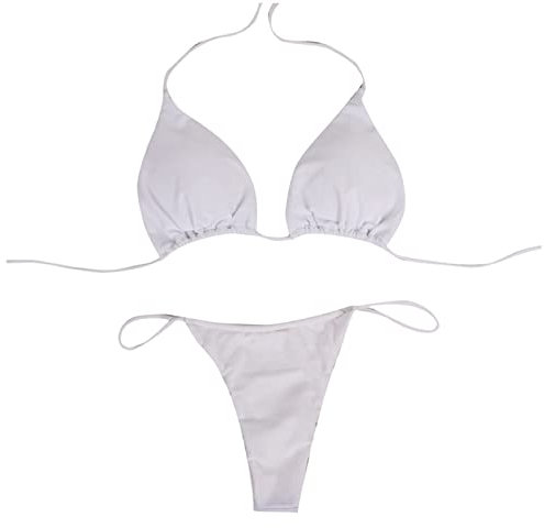 Maillot de Bain 2 Pièces Femme Push Up Shorty Pas Cher Bandage Ensemble Mini Micro Bikini Femme Sexy String DAY8 Tankini Femme Grande Taille Monokini Vintage Trikini Femme Natation (S, Blanc)