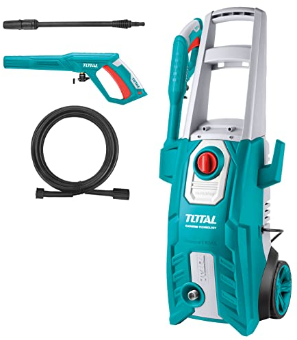 TOTAL - Hidrolimpiadora de Agua a Presión con Cable - Potencia: 1800 W - Presión máxima 150 Bar - Manguera de 5 Metros, Pistola Rociadora y Botella de Detergente - para Hogar, Jardín y Coche