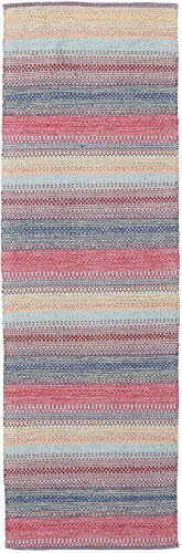 RugVista, Wilma, Teppich, Mittelflor, 80 x 350 cm, Läufer, Moderner Kelim Teppich, Wolle, Flur, Schlafzimmer, Küche, Wohnzimmer, Rosa, Mehrfarbig