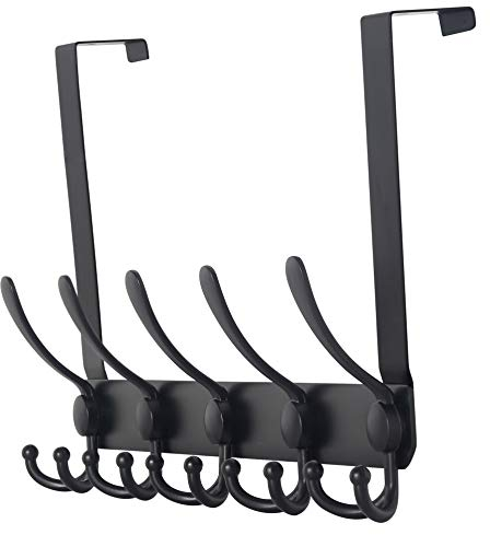 Dseap Over the Door Hook Hanger - 5 Tri Hooks, Heavy Duty Over the Door Towel Rack Coat Rack for Clothes Hat Towel, Black