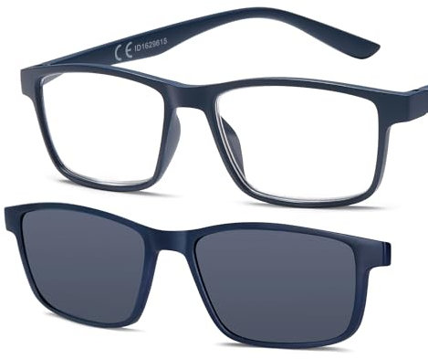 NEW VISION Lesebrille, Brille mit magnetischem Clip für Sonnenbrille, 100% UVA- und UVB-Schutz, NV8126 Clip-On-Lesebrille für Damen und Herren (blu, 2, x)