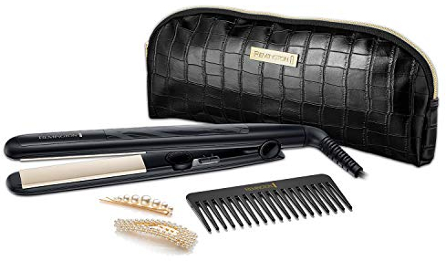 Remington Ceramic Style Edition Hair Straightener Gift Set - Includes Hair Comb, 2 x Clips and Storage Pouch - S3505GP, Black