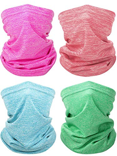 SATINIOR 4 Pieces Kids Summer Neck Gaiter Unisex Cooling Face Cover Scarf Breathable Sun Bandana Fishing Cycling Mask