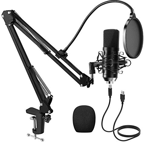 PREUP USB Micrófono Juegos de Micrófonos Profesionales para Podcasts con Soporte de Micrófono, Amortiguador, Parabrisas y Filtro Pop para Grabadora, Estudio, Transmisión, Youtube y Video etc.