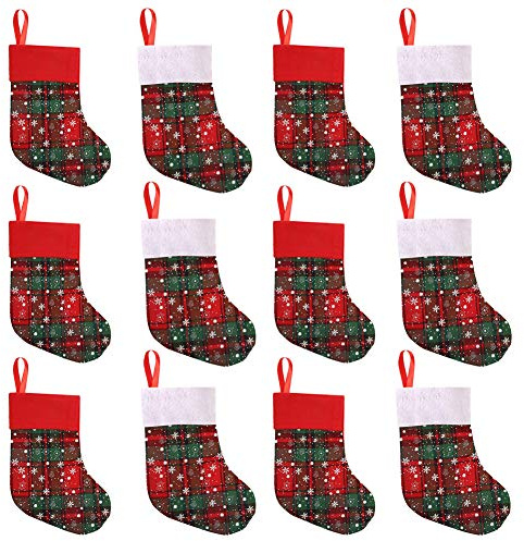 Weihnachtsstrumpf 12 Kleine Weihnachtsstrümpfe Bulk Weihnachtsstrumpf Dekorationen Schneeflocke Geschirrhalter für Kinder Candy Goodie Beutel Taschen Geschenke Halte Set Weihnachtsbaum Party Ornament