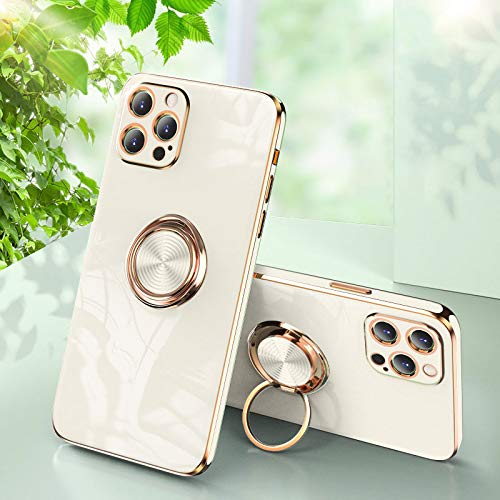 Tybiky Coque de Protection pour Smartphone iPhone 8 Plus/7 Plus, en Silicone Souple avec Anneau pivotant à 360°, pour Support magnétique de Voiture, résistante aux Chocs et aux Rayures, Blanche