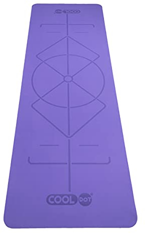 COOLDOT Rutschfeste Yoga-Matte 100% Ökologischer Naturkautschuk - Matte Premium Yoga-Matte Pilates mit System Ausrichtung Körperlinien + Riemen Transport (Violett, 1.5 mm)