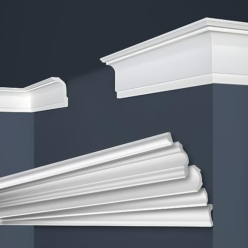 Marbet, listelli da soffitto in polistirene XPS, modanature in stucco di alta qualità, leggeri e robusti, dal design moderno (confezione risparmio da 40 metri, E-35, 45x67 mm), listello angolare