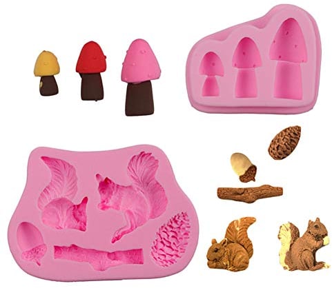 Eichhörnchen, Eichhörnchen, Tannenzapfen, Pilzkuchen, Silikon, Seife, Epoxidharz, Formen, DIY, Schokolade, Süßigkeiten, Keksform, Fondant, Kuchendekoration, Backwerkzeug, 2 Stück
