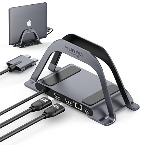 4URPC USB C Docking Station Dual Monitor for MacBook Pro/Air, Dock HDMI, HUB with Vertical Stand Mac, 2 HDMI Ports, PD3.0, Ethernet, 3.0, 2.0, SD/TF