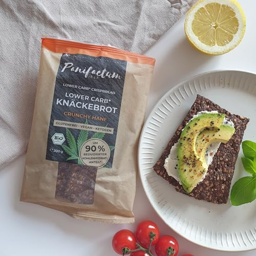 Panifactum Low Carb Knäckebrot Crunchy Hanf, Brot mit Knuspriger Textur | Vegan, Laktose- & Glutenfrei, Hoher Ballaststoffgehalt & Proteingehalt, BIO-Knusperbrot für Unterwegs, Schule & Arbeit
