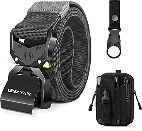 Leskyair Herren Taktischer Gürtel, Arbeitsgürtel Hochleistungsgürtel 1,5-Zoll, Militärstil Schnellverschluss Metallschnalle 38MM Breite, Geschenk mit Taktischem Molle Tasche und Wasserflaschenclip