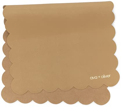 AVA + OLIVER Alfombrilla para cambiador de bebé de cuero vegano - Almohadilla para pañales portátil multiusos y lavable - Plegable para viajes (16 x 30 pulgadas) (Tan Scallop)
