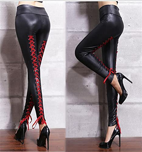 SMGZC Sexy Damen Lederhosen Schwarz Glänzend Latex Hose Nasses Aussehen Verein Kleidung (M)