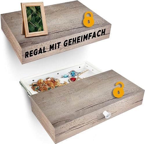 Elder Welder® Cassaforte Invisibile Mensola | 30 x 60 | Cassaforte da Armadio Nascosta | Mensola da Muro Rovere Hallifax con Cassetta di Sicurezza e Chiave | Mensola con Cassetto | Mensola Cassaforte