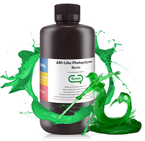 ELEGOO ABS-Like 3D Resin, 405nm UV-Curing LCD Resin High Precision Fast Curing Non-Brittle Standard Photopolymer Resin for LCD Printer Printing Clear Green 1000G