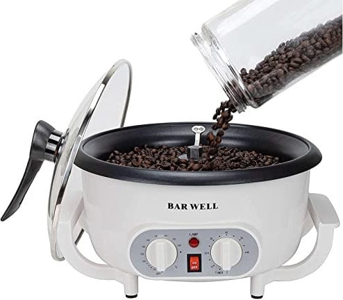 Elektrischer Kaffeeröster, Kaffeebohnen-Nuss-Erdnuss-Cashew-Kastanien-Röstmaschine für den Haushalt, einstellbare Temperatur, 750 g Kapazität, Rauchreduzierung erforderlich (Mit Zeitfunktion)