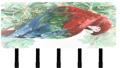 Aquarell Vogel Papagei Schlüsselhaken Home Wand-Schlüsselanhänger 5 Haken, Schlüsselhalter,Schlüsselhalter Organizer Schlüsselbrett Aufhänger für Schlüssel Schlüsselhaken