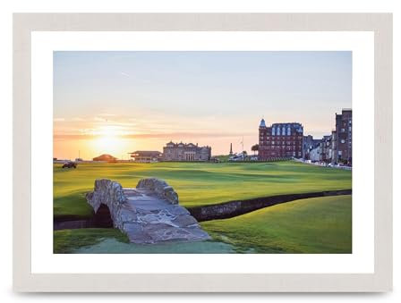Lithobee - Swilcan Bridge Old Course At Sunrise St Andrews - Printed Wall Art Design in Sizes A2, A3 & A4 Framed in a Stylish Quality Coloured Frame or Unframed (A4 White Saw Cut Grain Frame)