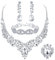 JeweBella 5PCS Hochzeit Schmuck Sets für Damen Kristall Braut Halskette Silber Vintage Strass Ohrringe und Armband Zirkonia Ringe Set Hochzeit Verlobung Braut Brautjungfer Prom Hochzeits Schmuck