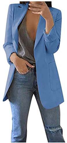 Générique Femme Casual Blazer Business Pockets Boutons Manche Longue Costume Jackets Élégant OL Bureau Affaires Veste De Costume Manteau Blouson Jacket (Bleu, XXL)