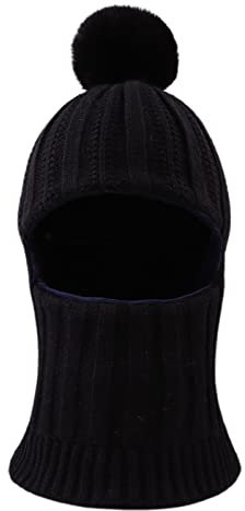XIAOHAWANG Baby Wintermütze Jungen kindermützen Winter Polarfleece Winddicht Kälteschutz Strickmütze Jungen Warm Beanie Mit Bommel für Kinder Baby(Schwarz, 3-10Jahren)