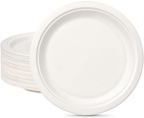 GREENESAGE Piatti usa e getta, 150 pezzi, piatti di carta, 26 cm, bianchi, rotondi, monouso, grandi piatti di canna da zucchero, piatti di carta biodegradabili, piatti monouso per matrimoni