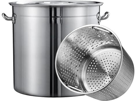 Stainless Steel Large Crab Seafood Boil Pot with Strainer Basket and Lid - 30L/50L/70L Heavy Duty Outdoor Turkey Fryer Pot for Lobster,Shrimp,Crawfish Boil,45x45cm