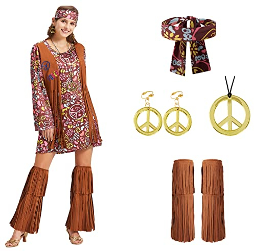 Hippie Kostüm Damen Kleidung 70er Jahre Bekleidung Cowgirl Kleid Kostüme 60er Outfit