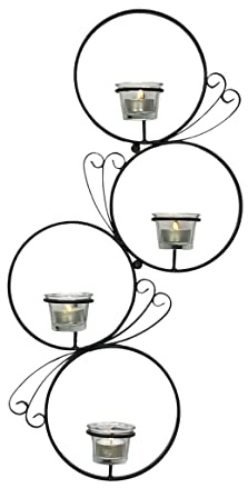 DanDiBo Wandteelichthalter Metall Schwarz Rund Wandkerzenhalter 60 cm Teelichthalter Wand Teelicht Wandleuchter Schmiedeeisen