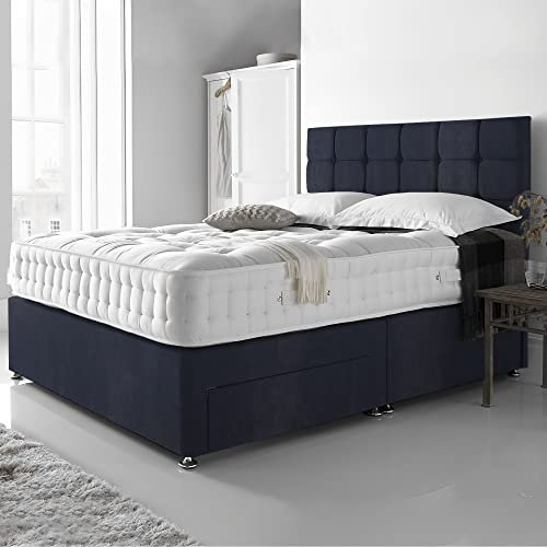 DBZ BEDS Reinforced King Size Bed Set 5 FT with 2000 Series Mattress - Black Leather Divan Beds Set with Various Storage Options – 26 Inch Headboard with Chrome Glider Feet (KingSize)